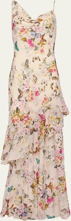 L'agence Viola Asymmetric Cowl-Neck Gown