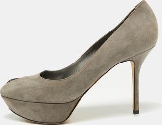 Sergio Rossi Grey Suede Peep Toe Platform Pumps