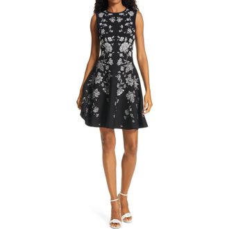 Ted Baker Naomyy Floral Jacquard Fit & Flare Dress in Black at Nordstrom, Size 6