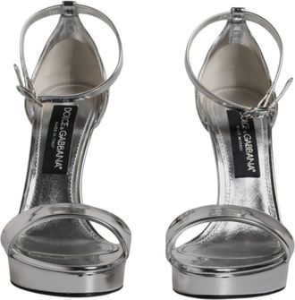 Dolce & Gabbana Silver KEIRA Heels Ankle Strap Sandals Womens Shoes (Pre-Owned)