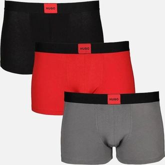 HUGO BOSS Mens HUGO 3-Pack Logo Patch Boxer Trunks, Black/Grey/Red - Size: 37/36/32