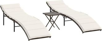 vidaXL Tumbonas Con Mesita 2 Unidades Rat&aacute;n Sint&eacute;tico Marr&oacute;n Vidaxl