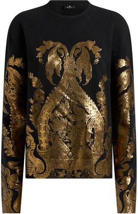 Etro Lamina Gold Sweater - Dames - Ronde hals truien - Zwart - S - Wol - Truien & Vesten