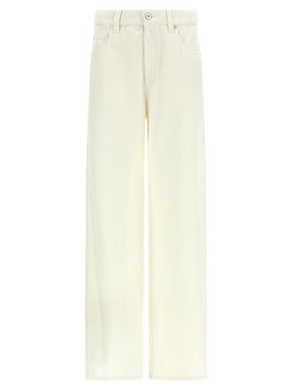 Brunello Cucinelli Cotton Trousers Pantaloni Beige-Donna