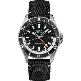 Mido Ocean Star GMT Automatic Webbing Strap Watch, 44mm in Black at Nordstrom