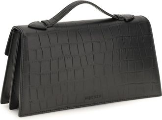 Alexander McQueen Womens Handbag Skull Croc-Embossed Black-Silver Calf Leather Handbags Black/silver Hand Bags