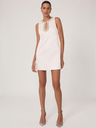 Reiss Womens Cream Satin Crystal-Embellished Mini Dress, Size: 16