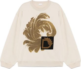 Dries Van Noten T-shirt met grafische print en ronde hals - Heren - Sweatshirts - Beige - M - Katoen - Hoodies & sweatvesten