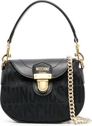 Moschino logo stamp monogram shoulder bag - women - Calf Leather/Fabric - OS - Black