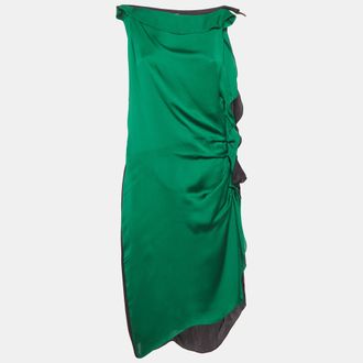 Lanvin Green/black Silk Ruffle Midi Dress