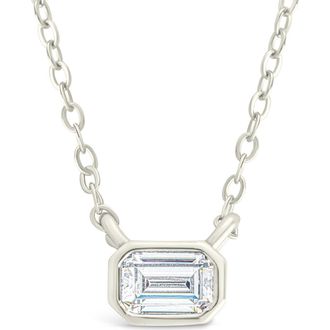 Sterling Forever Emerald Cut Cubic Zirconia Pendant Necklace in Silver at Nordstrom
