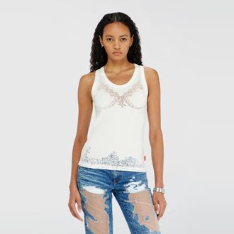 Diesel Tank top with devor&eacute; lace effect - T-Shirts - Woman - White