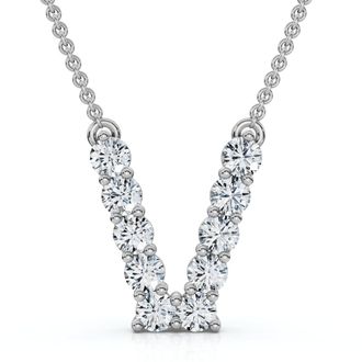 Pompeii3 1Ct Diamond Initial V Pendant 14k Gold 18 Necklace Lab Grown 5/8 Tall