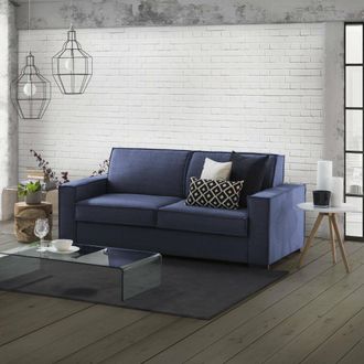 Talamo Italia Talamo Italia - Sof&aacute; Fijo Adriana, Sof&aacute; De 2 Plazas, 100% Made In Italy, Sof&aacute; De Sal&oacute;n En Tela, Con Reposabrazos Est&aacute;ndar, Cm 180x95h90, Azul, Con Emb