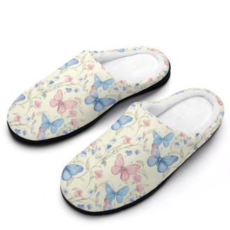 Generic Butterflies Flowers Womens Slippers Warm House Slippers Indoor House Shoes with Anti-Skid Rubber Sole