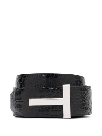 Tom Ford logo-plaque belt - men - Leather - 100 - Black