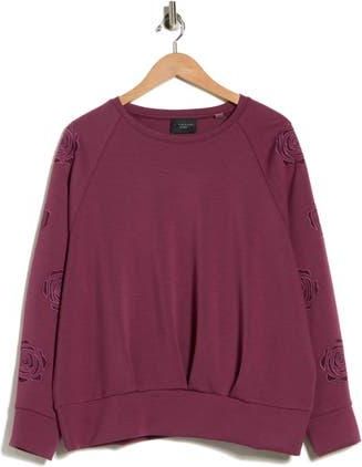 T Tahari Rose Embroidered Scuba Top in Antique Ruby at Nordstrom Rack, Size 1 X
