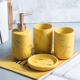 OEM Juego De 4 Accesorios De Ba&ntilde;o De Cer&aacute;mica Con Dispensador De Jab&oacute;n, Vaso Y Jabonera (amarillo)