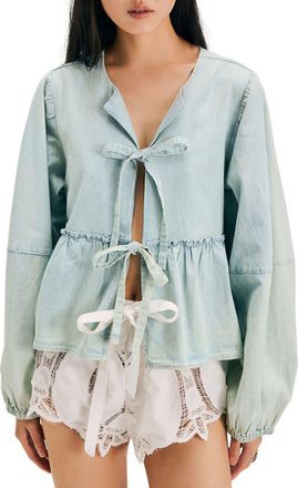 Free People Brunch Babe Chambray Top in Light Tint Wash at Nordstrom Rack, Size X-Large