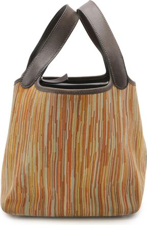 Herm&egrave;s Picotin Dark Brown Multi-Color Orange Vibrato Leather Swift Leather Handbag Tote Bag (Pre-Owned)