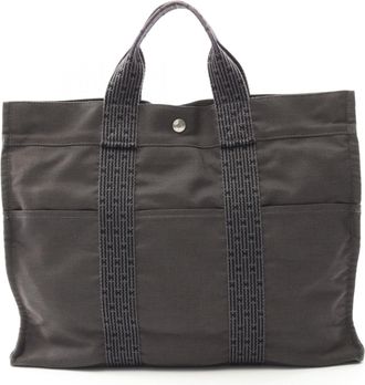 Herm&egrave;s Gray Nylon Canvas Tote Bag (Pre-Owned)