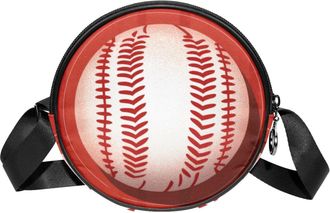 Generic Circle Crossbody Bag for Women, Baseball Small Sling Bag Daypack with Zipper Adjustable Shoulder Straps Casual Ladies Girls Round Purse