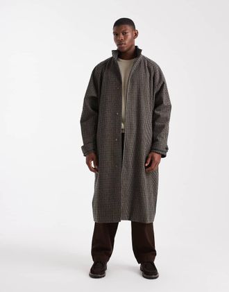 Asos Cappotto effetto lana taglio lungo a quadri-Grigio