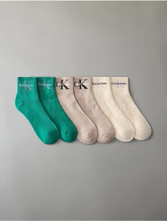 Calvin Klein Mens Athletic Terry Quarter 6-Pack Socks - Dark Green