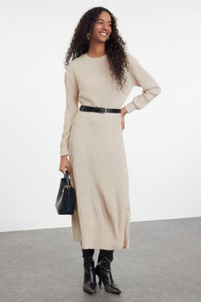 Trendyol Modest Dames Beige Maxi Lang Casual Skater Modest Jurken