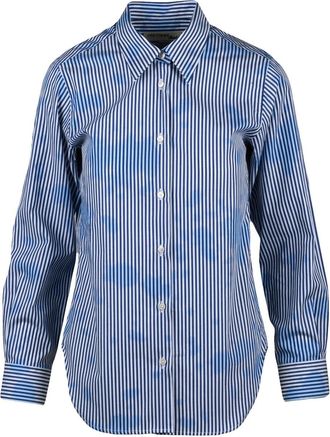 Deuxieme Shirt Vertical Stripe Cotton Shirt With Pleat Detail In Blue