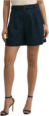 Brooks Brothers Belted Pleated Linen Short - Dames - Bermuda - Blauw - 3XS - Linnen - Korte Broeken