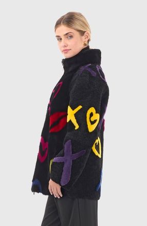 Gorski Genuine Shearling Zip Short Jacket in Black/xo Multi at Nordstrom, Size Medium