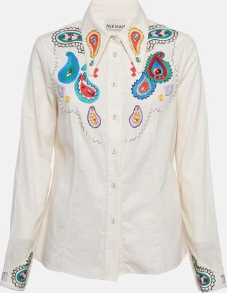Alemais Alemais Cream Linen Embroidered Long Sleeve Shirt