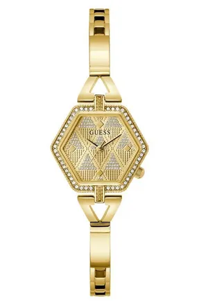 Guess Audrey Pav&eacute; Crystal Hexagonal Goldtone Bracelet Watch, 28mm at Nordstrom