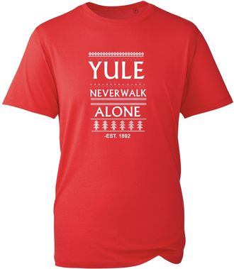 Generic Never Walk Alone Christmas T-Shirt, Holiday Football Fan Gift Shirt, Soccer Fans Christmas Outfit, Unisex Adults and Kids Top(Red, 9 Years)