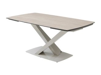 Vente-Unique Mesa de comedor extensible para 6 a 10 personas en vidrio templado, cer&aacute;mica y metal - Efecto m&aacute;rmol beige - MALATA de Maison C&eacute;phy