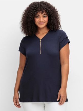 Sheego V-Shirt SHEEGO BY JOE BROWNS Shirt, Damen, Gr. 40/42, blau (nachtblau), 95% Viskose, 5% Elasthan, unifarben, V-Ausschnitt, Shirts V-Shirt