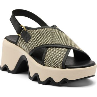 Sorel Kinetic Aura Slingback Platform Sandal in Black/Bleached Ceramic at Nordstrom, Size 5.5