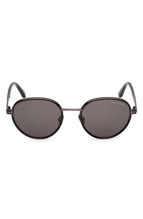 Tom Ford Jet 51mm Round Sunglasses in Black Dark Gunmetal /Smoke at Nordstrom