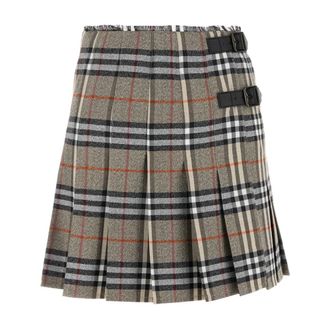 Burberry Short Skirts, female, Gray, Size: 3XS Embroidered Wool Skirt