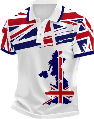 Generic Union Jack Shirt Men Polo Shirt Tops Ve Day Bunting Flags Great Britain Short Sleeve Collared Button Down England T-Shirts Summer Casual Plus Size Qui
