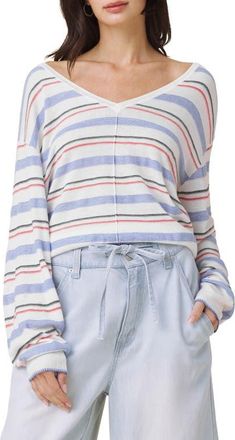 Splendid Erica Stripe Sweater in White/Azure Blue/Multi at Nordstrom, Size X-Large