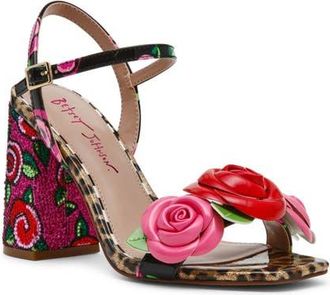Betsey Johnson Barett Rose Block Heel Sandal in Fushia Rose at Nordstrom, Size 8.5