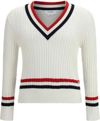 Thom Browne V-hals Katoenen Trui - Heren - V-hals truien - Wit - M - Katoen - Truien & Vesten