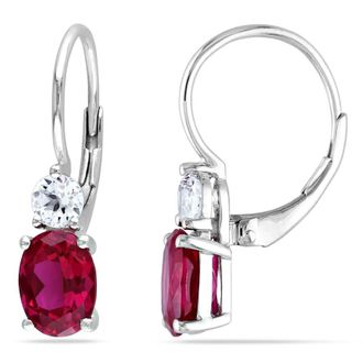 Amour 4 5/8 CT TGW Created Ruby and White Sapphire Leverback Earrings In Sterling Silver