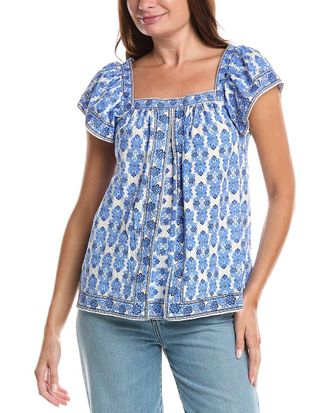 Max Studio Square Neck Flutter Sleeve Blouse