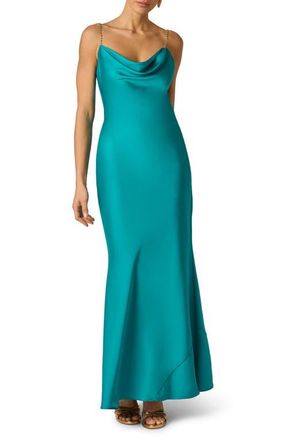 Adrianna Papell Stretch Satin Mermaid Gown in Turquoise at Nordstrom, Size 14