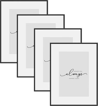 Woltu Marco De Fotos De Pared 4x 21x29,7 Cm, Marco, Frontal De Plexigl&aacute;s Transparente, Para Tarjetas, Negro - Woltu