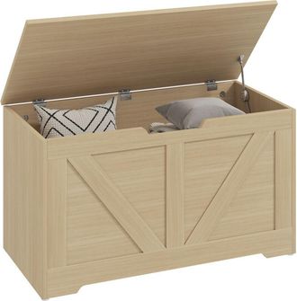 HOMCOM Storage Trunk with 2 Safety Hinges, 80cm, Natural Wood Finish - Homcom