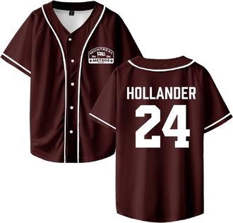Generic Heated Rivalry Hollander 24 Merch Baseball Jersey Shirt V-Neck Unisex Short Sleeve Streetwear Clothes (L,Brown)
